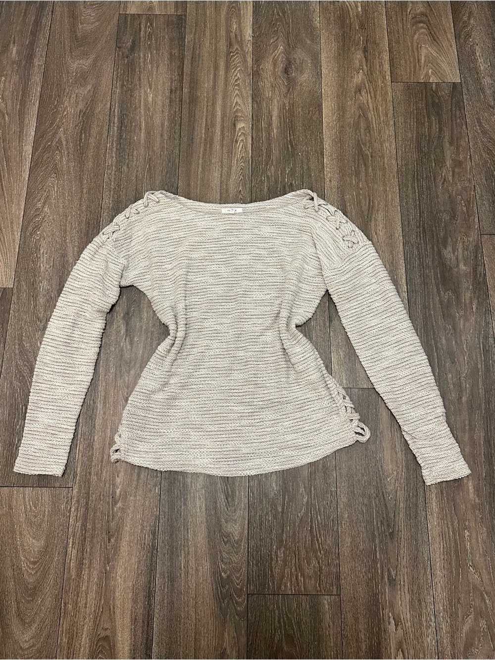 Maurices Beige Knit Lace-Up Long Sleeve Sweater